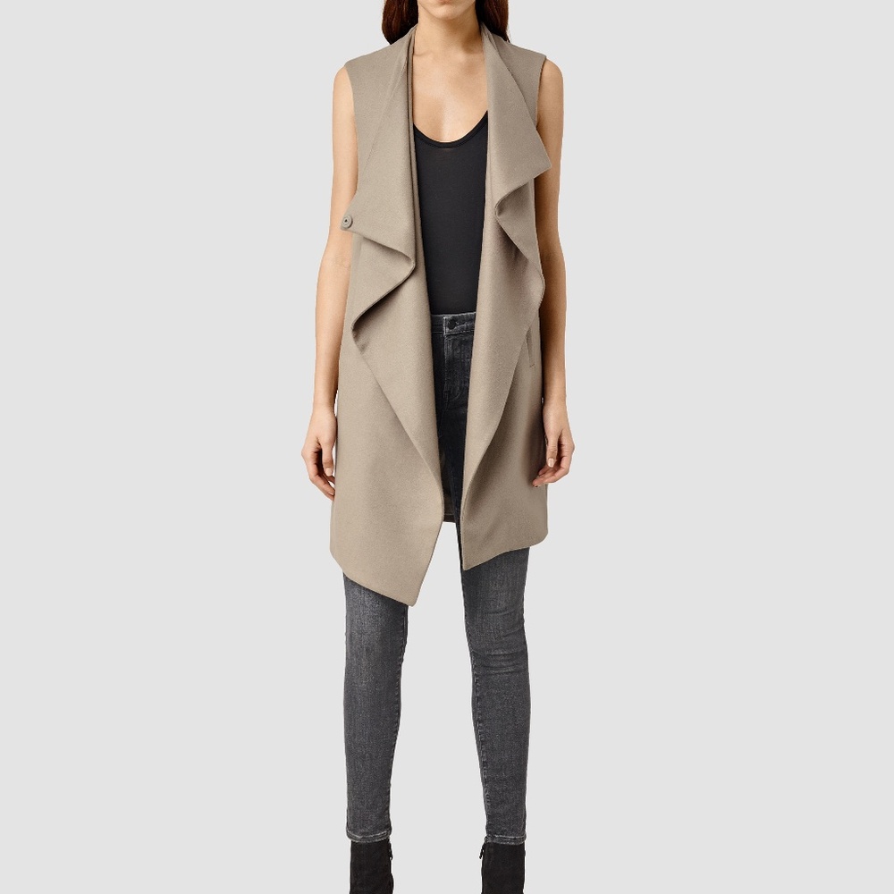 All Saints Hace Lyocell Silk Gray Waterfall Jacket sz 6